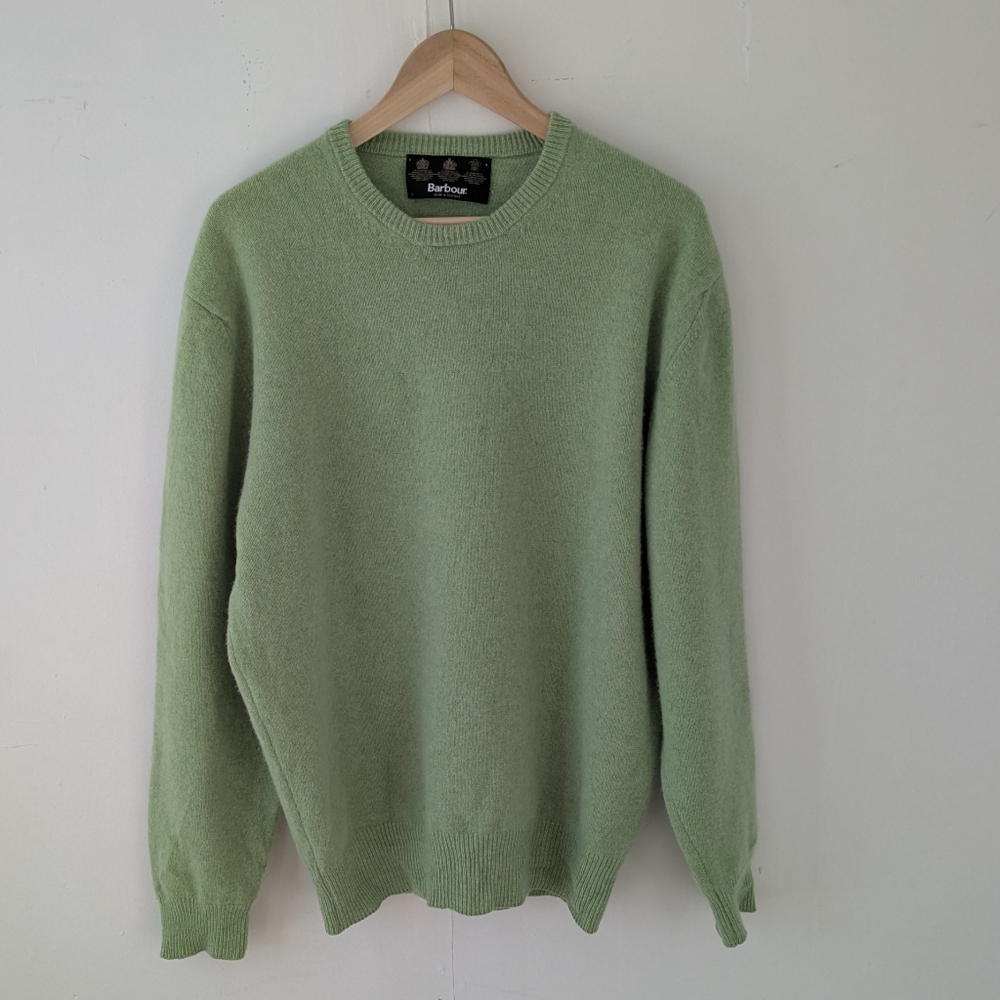 Barbour 100% Lambs Wool Crewneck Sweater Mint Apple Green Men's Large